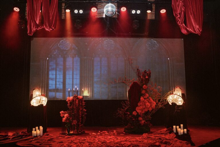 Night Owl Studio stage styled for a wedding ceremony
